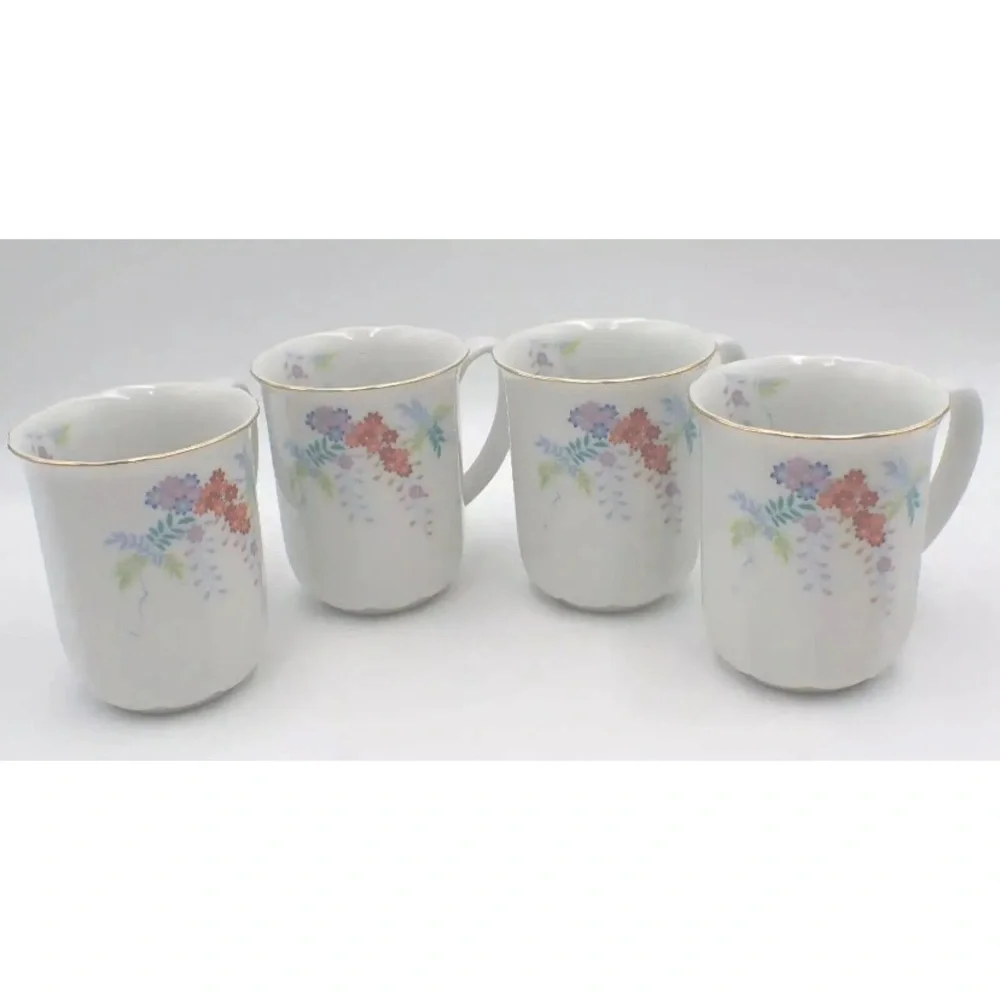 Vintage Japan Otagiri Bone China Tea Cups Set Wisteria Mist Coffee Mug Gold Rim